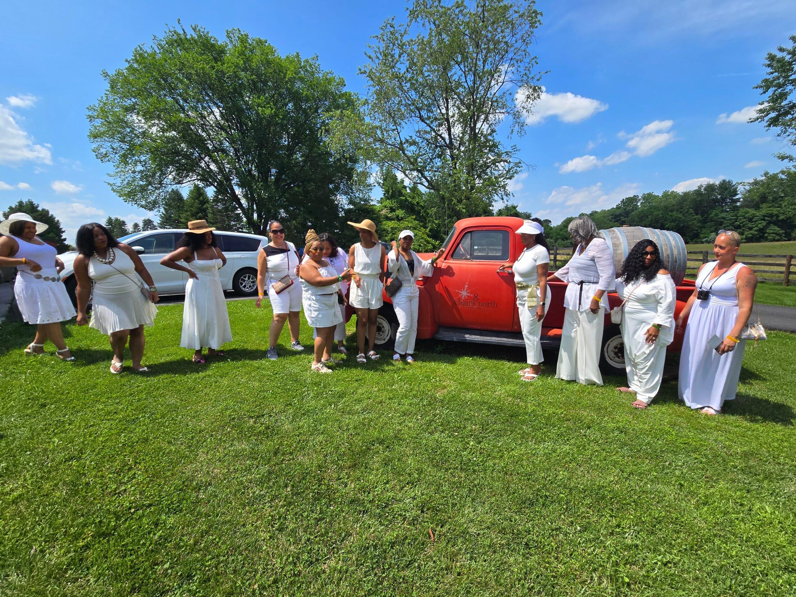 Vineyard Voyages guests gathered at a winery in the countryside