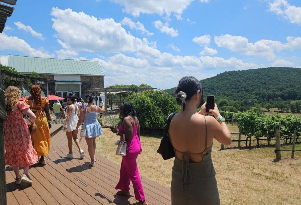 Guests arriving together at a Northern Virginia winery tasting room
