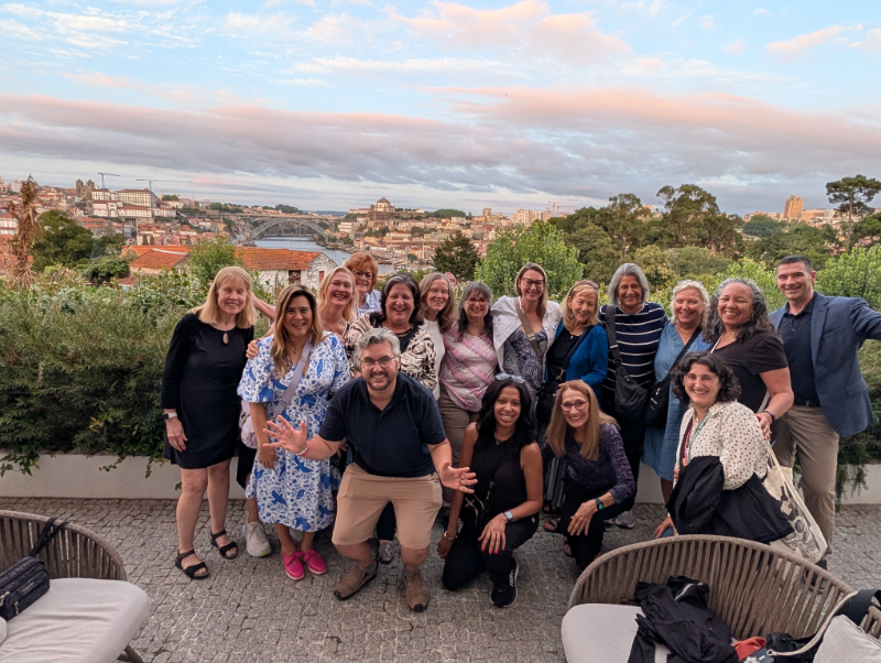 Vineyard Voyages guests overlooking Porto at sunset