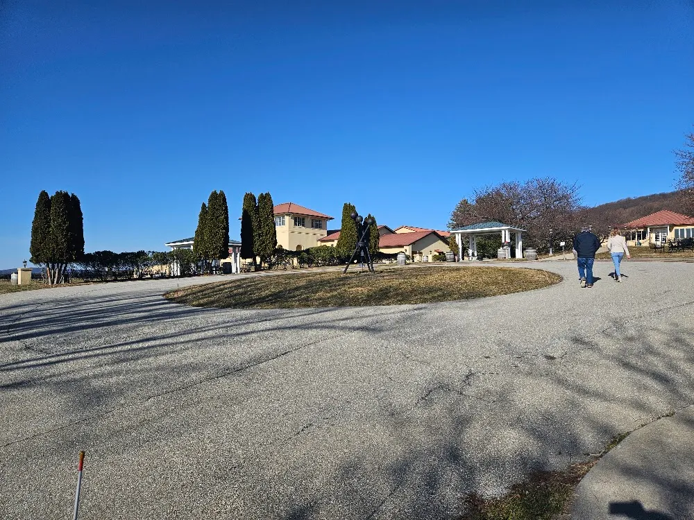The winery buildings at Breaux Vineyards on a clear winter day