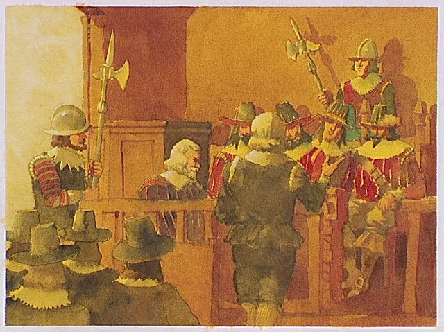 A painting of the first representative assembly at Jamestown in 1619