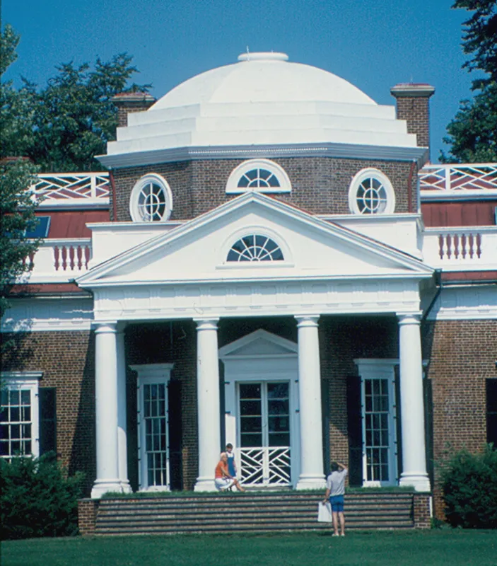 The entrance and dome of Monticello, Thomas Jefferson's home